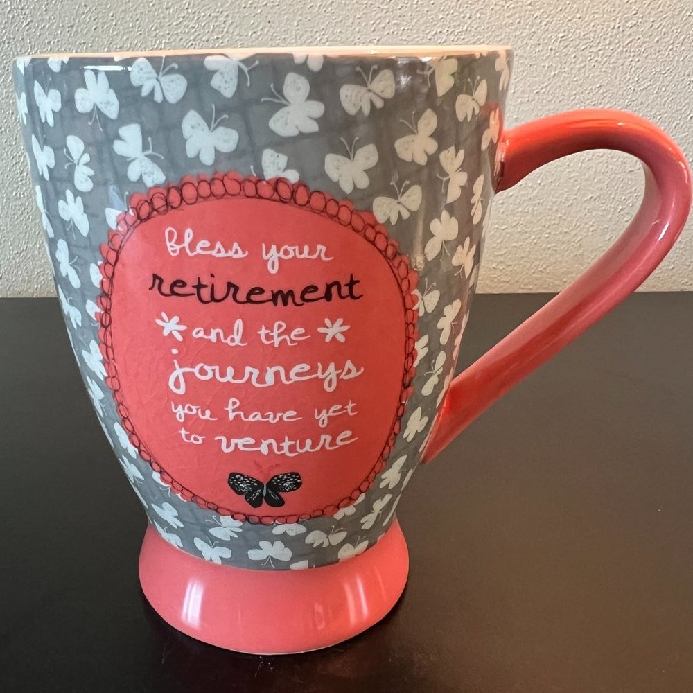 Pavilion Gift Co Amylee Weeks Bloom Retirement Ceramic Cup Mug 18oz Gray Pink